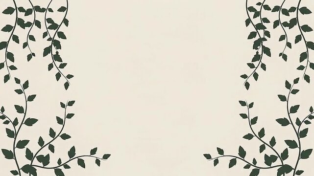 Hanging green vines and leaves border background vector illustration, minimalist botanical frame with copy space on beige background.