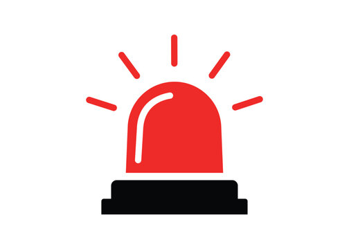 Red siren light icon with black base for emergency police alarm alert security system visual design element