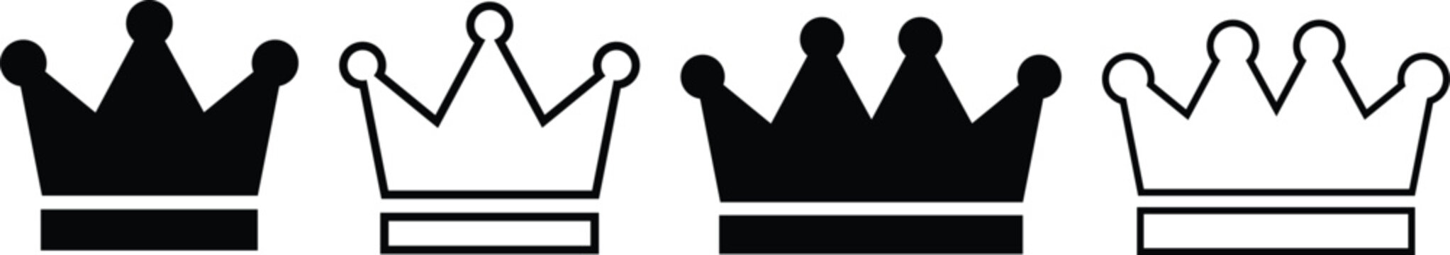 Black and white crown icons set vector illustration