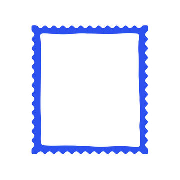 Stamp wavy zigzag with edge border postage and rectangle frame shape. Vintage drawn hand with sketch curvy line and square mail box.