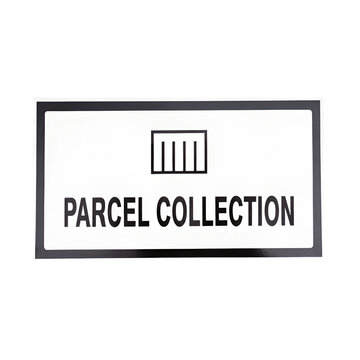 Parcel collection sign with pictogram on transparent background