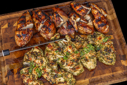Grilled Chicken Served on a Wooden Platter