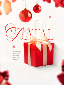 Feliz Natal Presente e Bolas Vermelhas Post Card Insta Template Banner