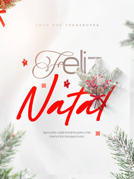 Feliz Natal Ramos Nevados e Bagas Post Card Insta Template Banner