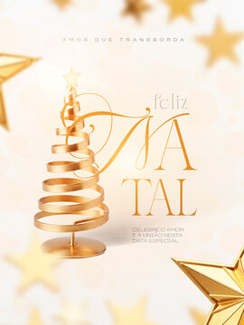 Feliz Natal &Aacute;rvore Espiral Dourada Post Card Insta Template Banner
