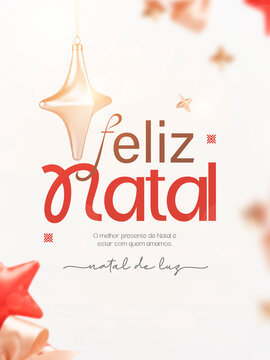 Feliz Natal Estrela Ouro Rosa Post Card Insta Template Banner