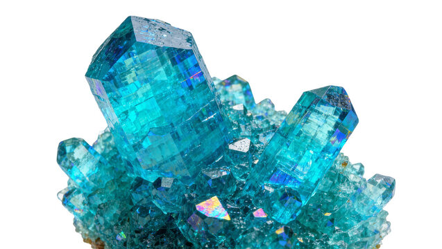 Vibrant blue aquamarine crystal cluster with sharp geometric facets