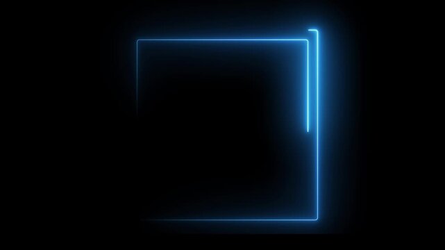 Golden neon square frame with smooth light sweep and subtle liquid distortion on a black background animation. Square rectangle picture frame with two line 