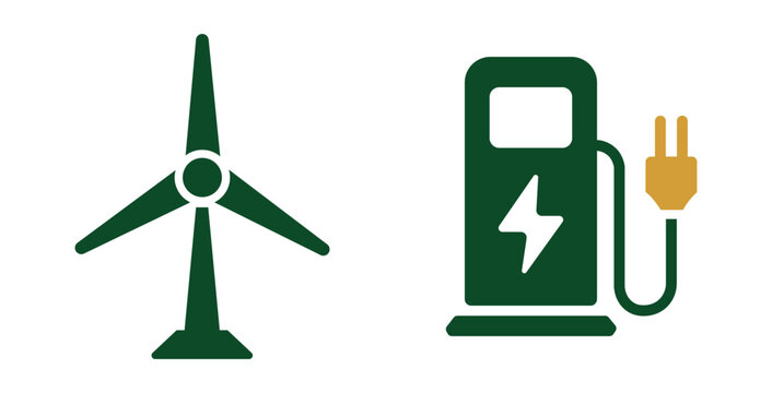 Wind turbine and electric vehicle charging station icons