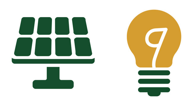 Green solar panel icon and yellow light bulb icon