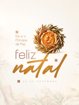 Feliz Natal Crist&atilde;o Guirlanda de Oliveira Post Card Insta Template Banner