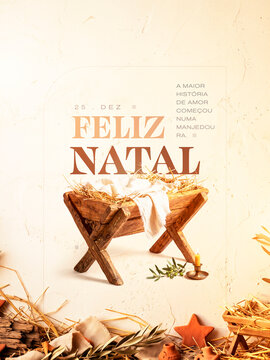 Feliz Natal Manjedoura Palha Post Card Insta Template Banner
