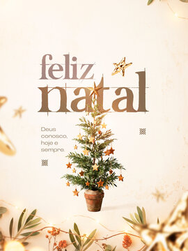 Feliz Natal &Aacute;rvore em Vaso e Estrelas Post Card Insta Template Banner