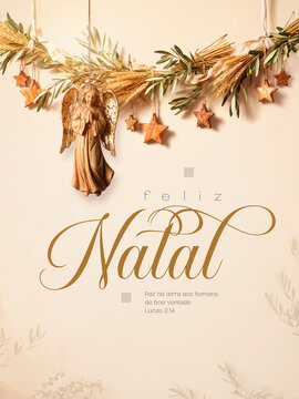 Natal Crist&atilde;o com Anjo e Estrelas Post Card Insta Template Banner