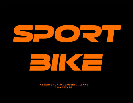 Vector Activity banner Sport Bike. Trendy Dynamic Font. Exclusive set of Bright Futuristic Alphabet Letters and Numbers. 