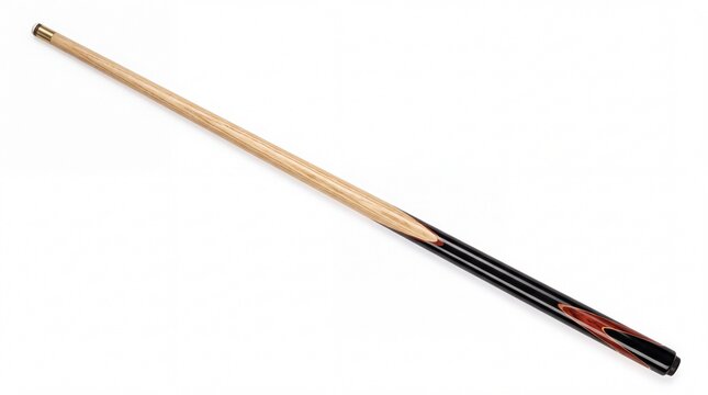 Professional Billiard Cue wooden pool stick with black butt and decorative inlays isolated on white background ideal for sports equipment catalogs and billiard club promotions.