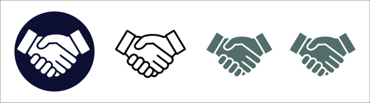 Handshake icon set, business agreement and partnership symbols, corporate deal contracts, professional cooperation, mutual trust, negotiation, successful collaboration, isolated vector illustration