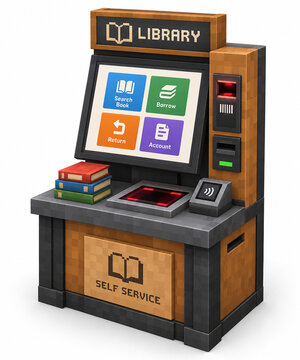 Voxel Self Service Library Kiosk with Touchscreen Book Search and Borrow System