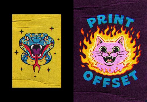 Vertical Offset Print Effect For Poster And Print Design