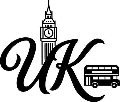 UK London typography Big Ben bus travel design black silhouette SVG