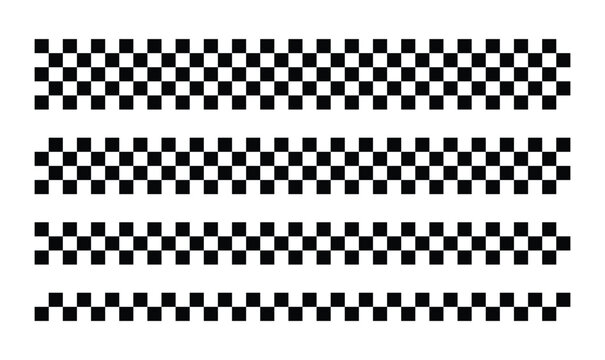 Checkered border vector set black and white racing flag stripe ribbons for motorsport banner and frame design