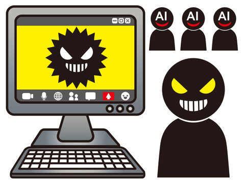 パソコンをハッキングするハッカーのイラスト素材