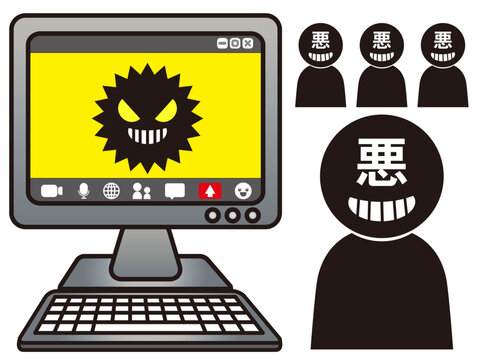 パソコンをハッキングするハッカーのイラスト素材3