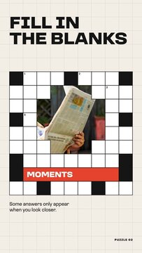 Crossword Stories / Bold Photo Window Inside a Black and White Puzzle Grid for Editorial Posts, Reading Promos and Social Media / Vertical / Part 02