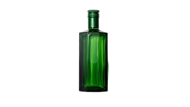 Rectangular green glass bottle with screw cap closure
