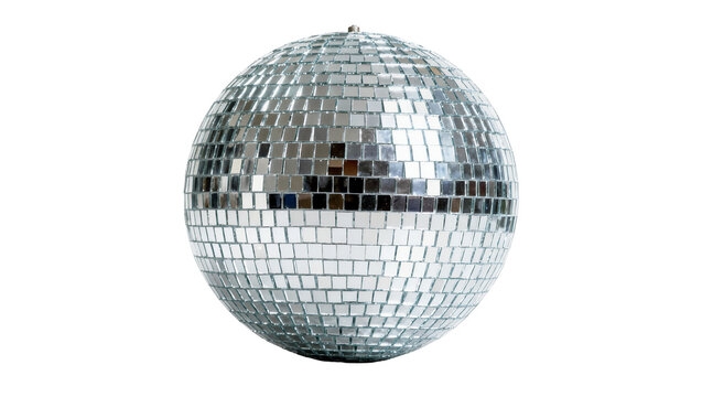 Reflective silver disco ball with small square mirror tiles