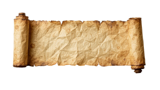 Vintage aged parchment paper scroll with rough edges and wrinkled texture
