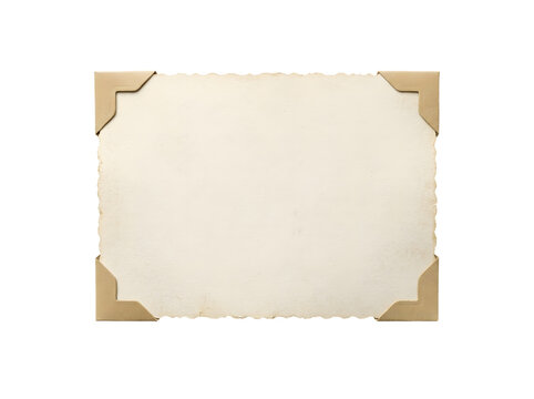 Vintage photo paper with mounting corners isolated on transparent background