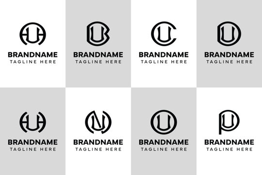 Letters UA UB UC UD UH UN UO UP Monogram Logo Set, for AU BU CU DU HU NU OU PU initials