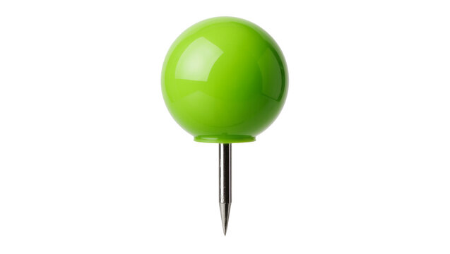 Bright lime green round plastic head push pin with a sharp metal needle point