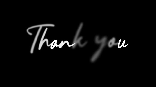 White Handwritten Thank You Text Appearing on Black Background. Elegant White Appreciation Message Lettering Animation on Black
