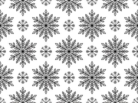 Seamless pattern background, featuring black and, white geometric snowflake shapes