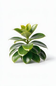 Small green succulent houseplant with thick leaves on white background