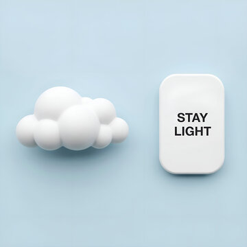 Minimalist Cloud Shape and Mobile Device With Stay Light Text on Soft Blue Background.