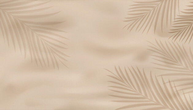 Sand background, Soft palm leaf shadows, Beige sand texture and tropical summer beach atmosphere, Warm sunlight and Copy space for Travel promotion, Vacation banner, Tourism advertising,Holiday design