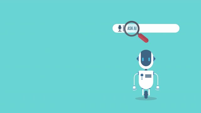 AI generator prompt with robot icon and laptop. Interface for creating content using AI generator technology