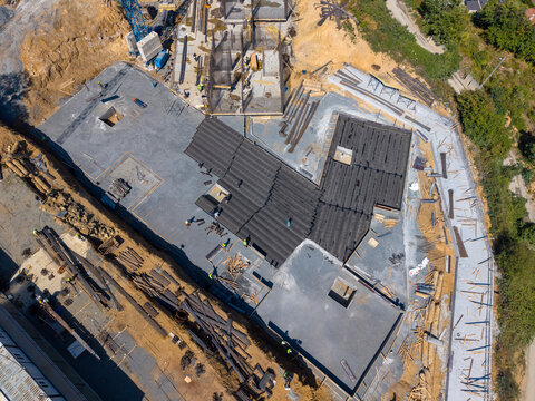 Aerial View Of Foundation Raft Concrete Membrane Waterproofing