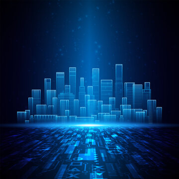 Smart city technology. Future technology city architecture concept. Digital hi-tech city design