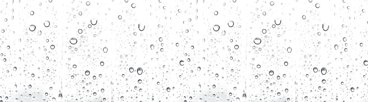Rain water drops droplets, raindrop on transparent window glass - Fresh liquid aqua reflection on clear glass surface.