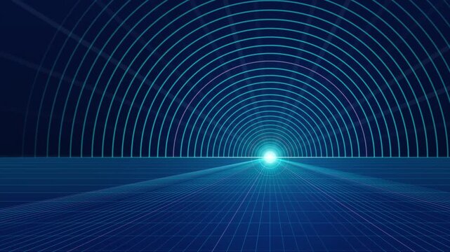 Abstract blue lines forming a futuristic landscape with glowing points seamless pattern