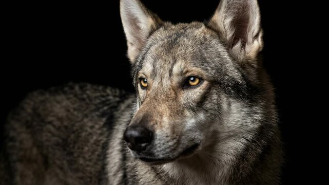 saarloos wolfdog close up isolated on black background video