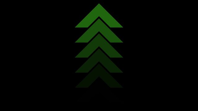 Vertical progression of green arrows against a stark black background symbolizing growth and upward movement