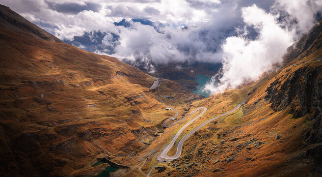 Aerial View of Grossglockner High Alpine Road in Autumn