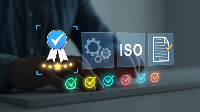 Business person checking digital documents on laptop with checklist approval icon, verification, workflow control, productivity and online document management.