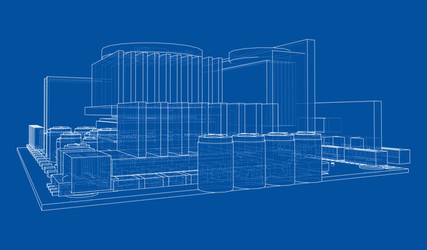 industrial facility blueprint illustration. Vector