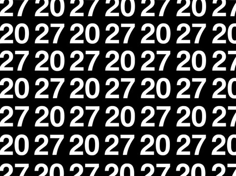Seamless number pattern background vector, modern black and white typography wallpaper, year 2027 repetitive text graphic for modern design